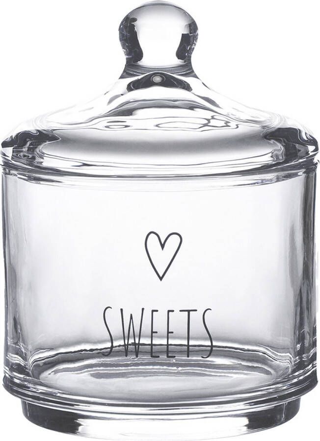Clayre & Eef Voorraadpot Deksel Ø 10x13 cm Glas Rond Hart Sweets Voorraadbus Transparant Voorraadbus