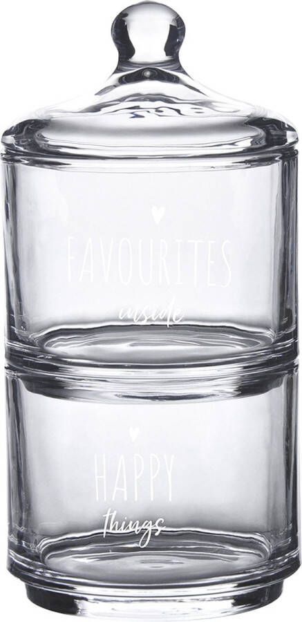 Clayre & Eef Voorraadpot Deksel Ø 10x21 cm Glas Rond Hart Happy things Favourites inside Voorraadbus Transparant