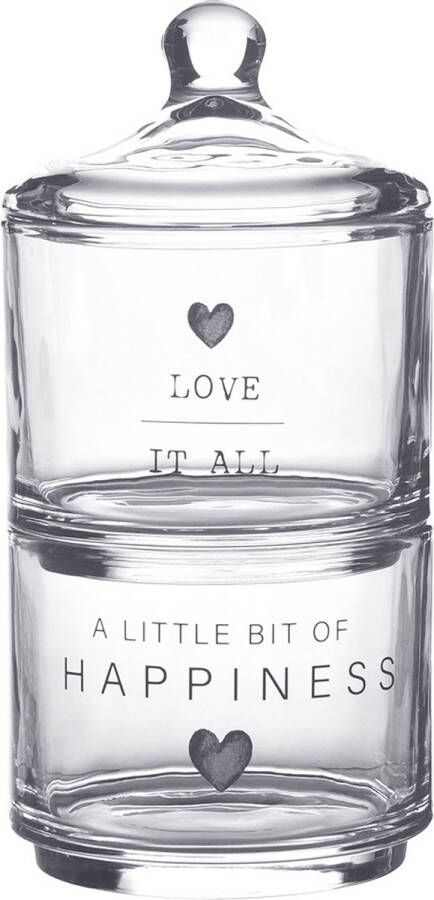 Clayre & Eef Voorraadpot Deksel Ø 10x21 cm Glas Rond Hart Love it all a little bit of happiness Voorraadbus