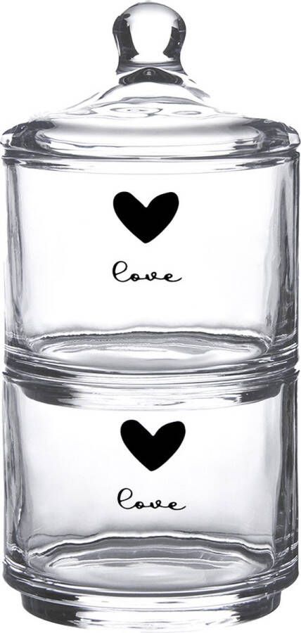 Clayre & Eef Voorraadpot Deksel Ø 10x21 cm Glas Rond Hart Love Voorraadbus Transparant Voorraadbus