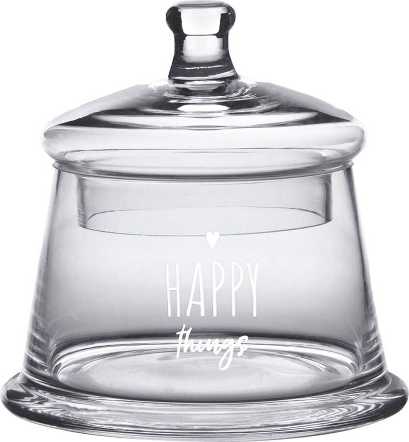 Clayre & Eef Voorraadpot Deksel Ø 12x13 cm Glas Rond Hart Happy things Voorraadbus Transparant Voorraadbus
