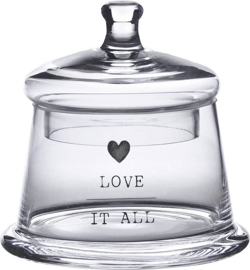 Clayre & Eef Voorraadpot Deksel Ø 12x13 cm Glas Rond Hart Love it all Voorraadbus Transparant Voorraadbus