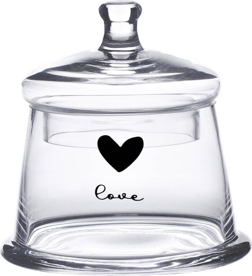 Clayre & Eef Voorraadpot Deksel Ø 12x13 cm Glas Rond Hart Love Voorraadbus Transparant Voorraadbus
