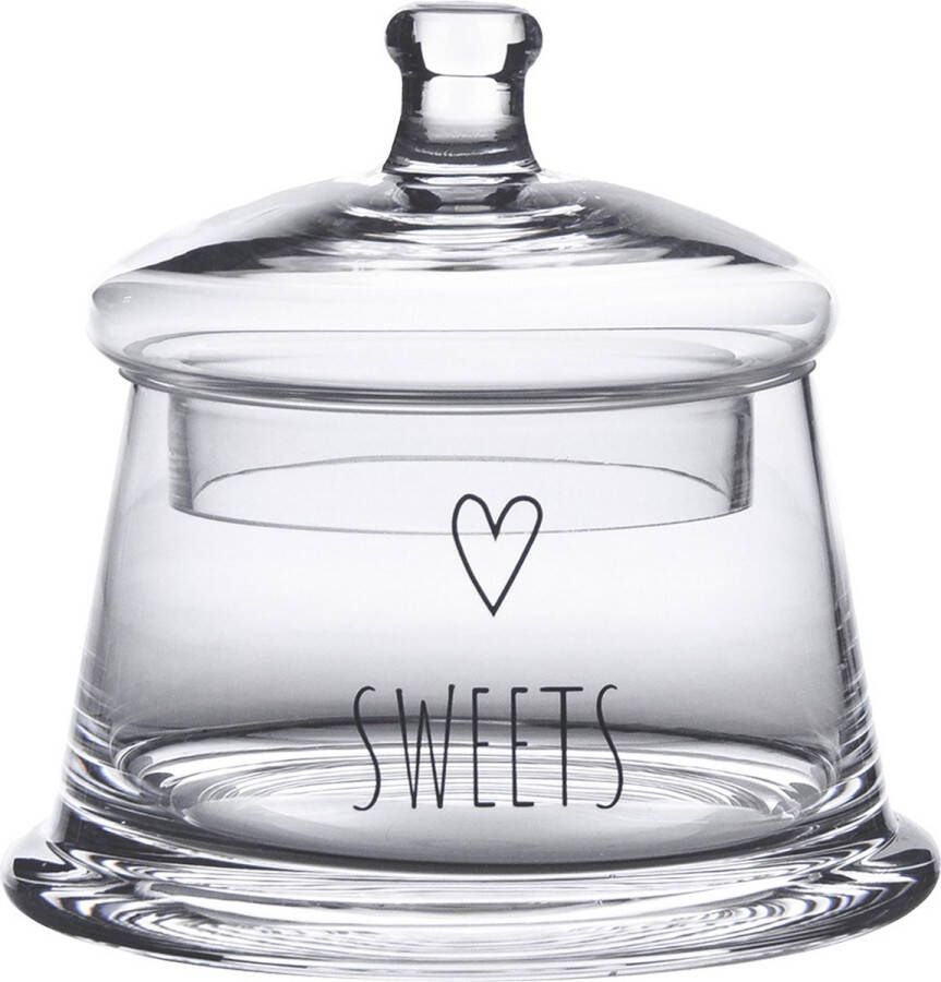 Clayre & Eef Voorraadpot Deksel Ø 12x13 cm Glas Rond Hart Sweets Voorraadbus Transparant Voorraadbus
