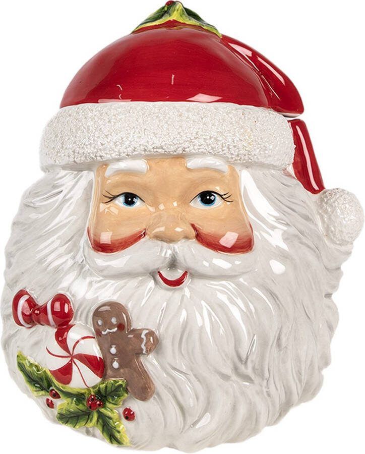 Clayre & Eef Voorraadpot Deksel Kerstman 20x17x22 cm Wit Rood Keramiek
