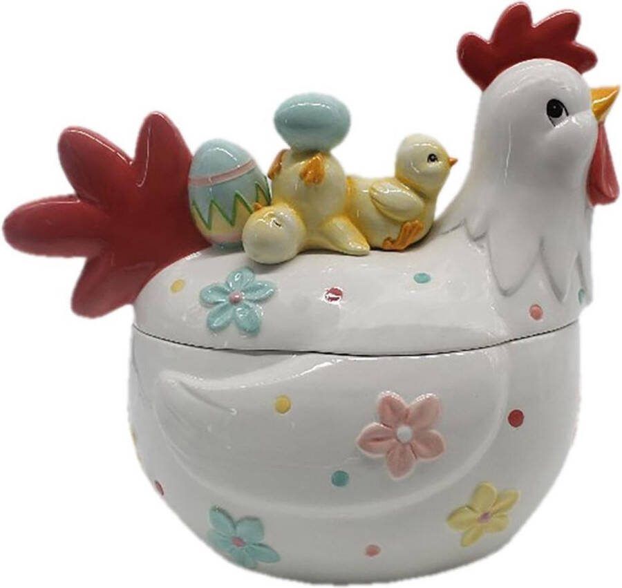 Clayre & Eef Voorraadpot Kuikentje 26x16x23 cm Beige Keramiek Ovaal Bloemen Voorraadbus