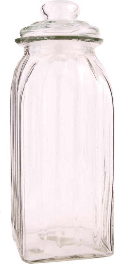 Clayre & Eef Voorraadpot Ribbel Met Deksel Transparant Glas 10 x 10 x 28 cm