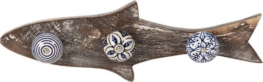 Clayre & Eef Wandkapstok 3 haken Vis 33x5x10 cm Blauw Hout Ijzer