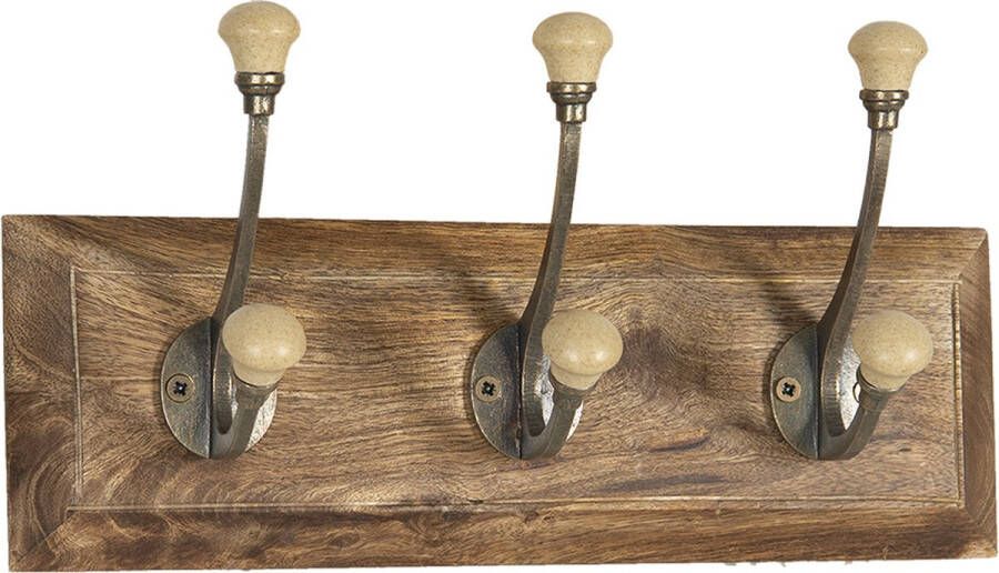 Clayre & Eef Wandkapstok 30x7x10 cm Bruin Hout Ijzer Rechthoek Bruin