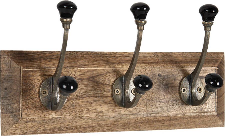 Clayre & Eef Wandkapstok 30x8x10 cm Zwart Hout Ijzer Rechthoek Zwart
