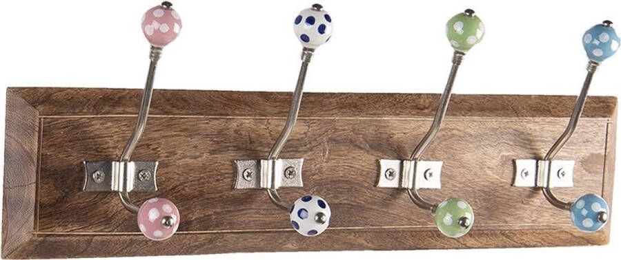 Clayre & Eef Wandkapstok 4 haken 45x10x18 cm Bruin Hout Ijzer Rechthoek Bruin