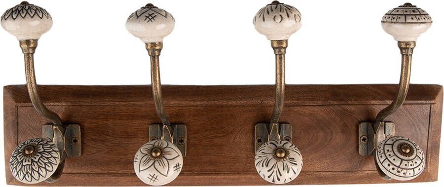 Clayre & Eef Wandkapstok 4 haken 45x11x17 cm Bruin Beige Hout Metaal Bruin