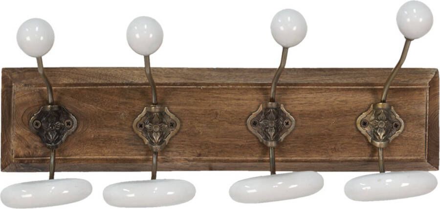 Clayre & Eef Wandkapstok 4 haken 45x17x20 Bruin Wit Hout Metaal Bruin