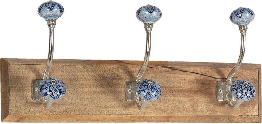 Clayre & Eef Wandkapstok 44x10x17 cm Bruin Blauw Hout Ijzer Rechthoek Bruin