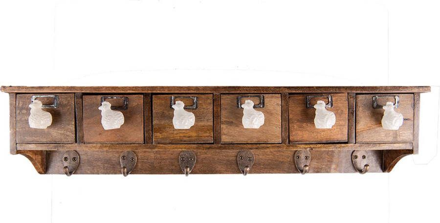 Clayre & Eef Wandkapstok 6 haken 69x12x17 cm Bruin Wit Hout Ijzer Bruin