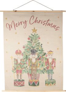 Clayre & Eef Wandkleed 120x150 Cm Beige Groen Hout Textiel Rechthoek Kerstboom Wanddoek Wandhanger Wandkaart