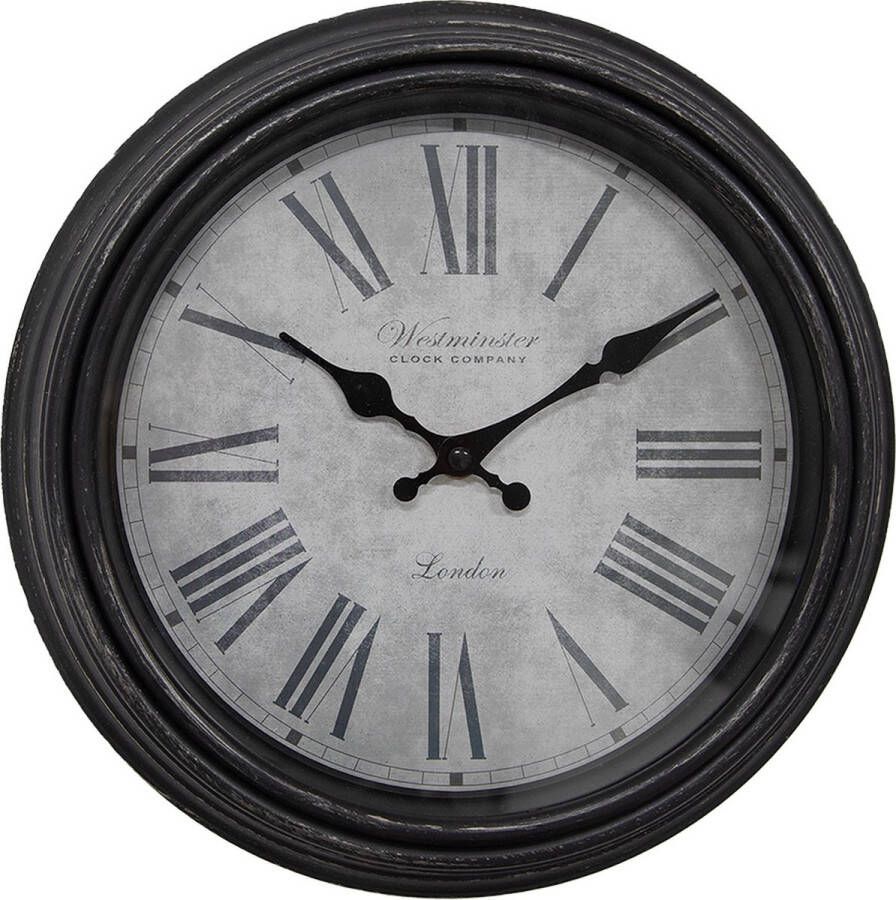 Clayre & Eef Wandklok Ø 29x5 cm Bruin Grijs Kunststof Glas Westminster Clock Company London Muurklok Bruin Muurklok
