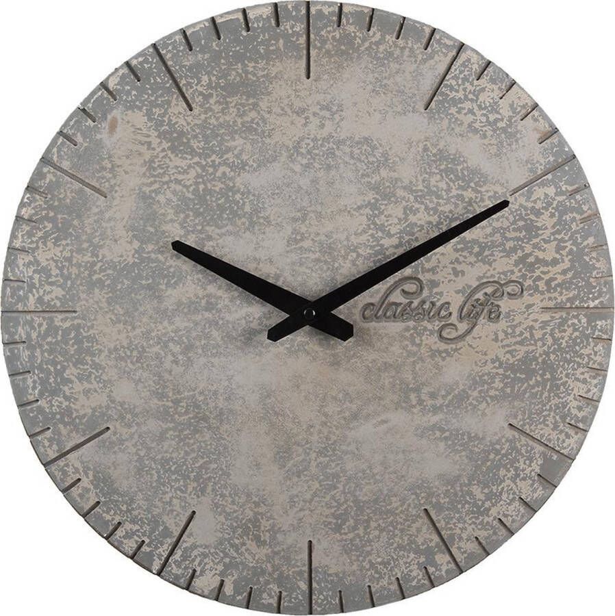 Clayre & Eef Wandklok Ø 40 cm Grijs MDF Rond Muurklok