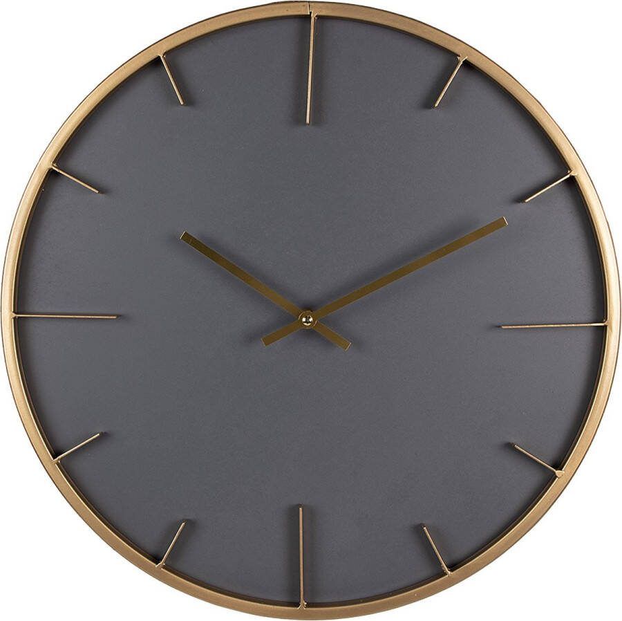 Clayre & Eef Wandklok Ø 45 cm Grijs Hout Ijzer Muurklok Grijs Muurklok