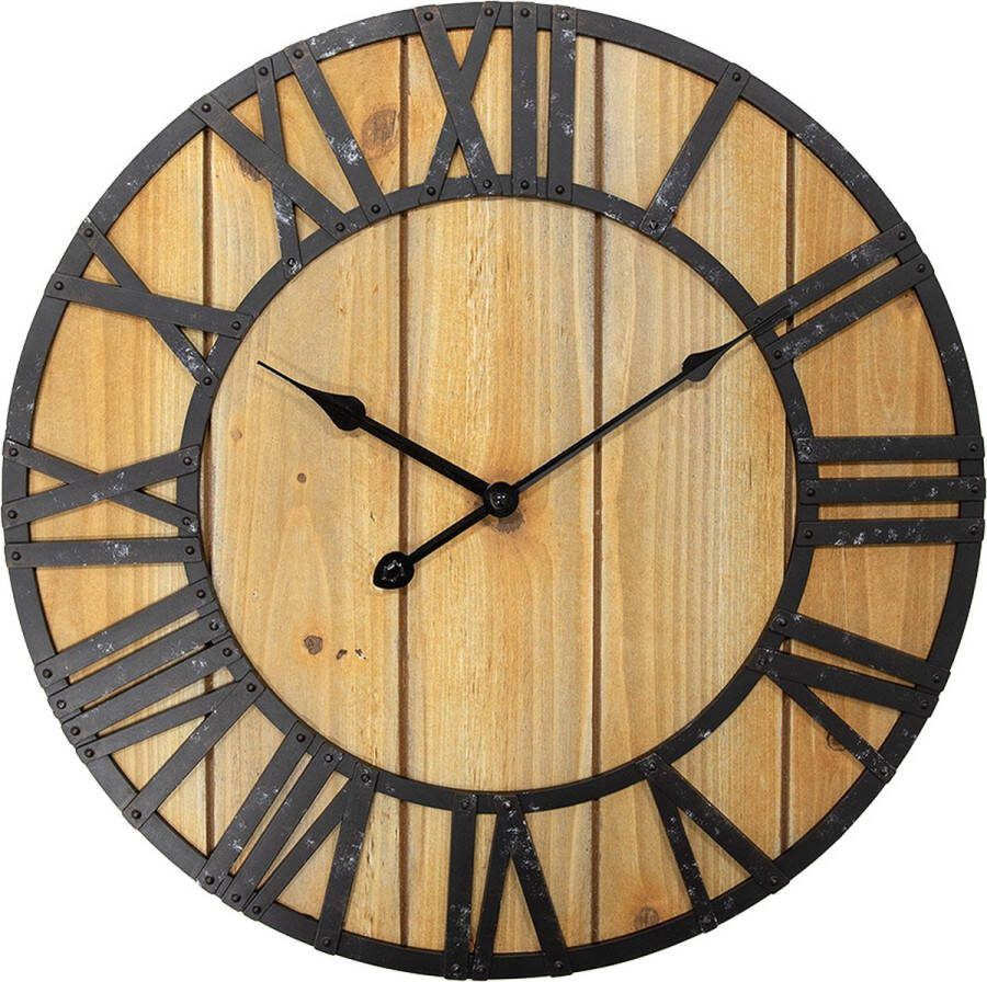 Clayre & Eef Wandklok Ø 46x5 cm Bruin Houtproduct Muurklok Bruin Muurklok