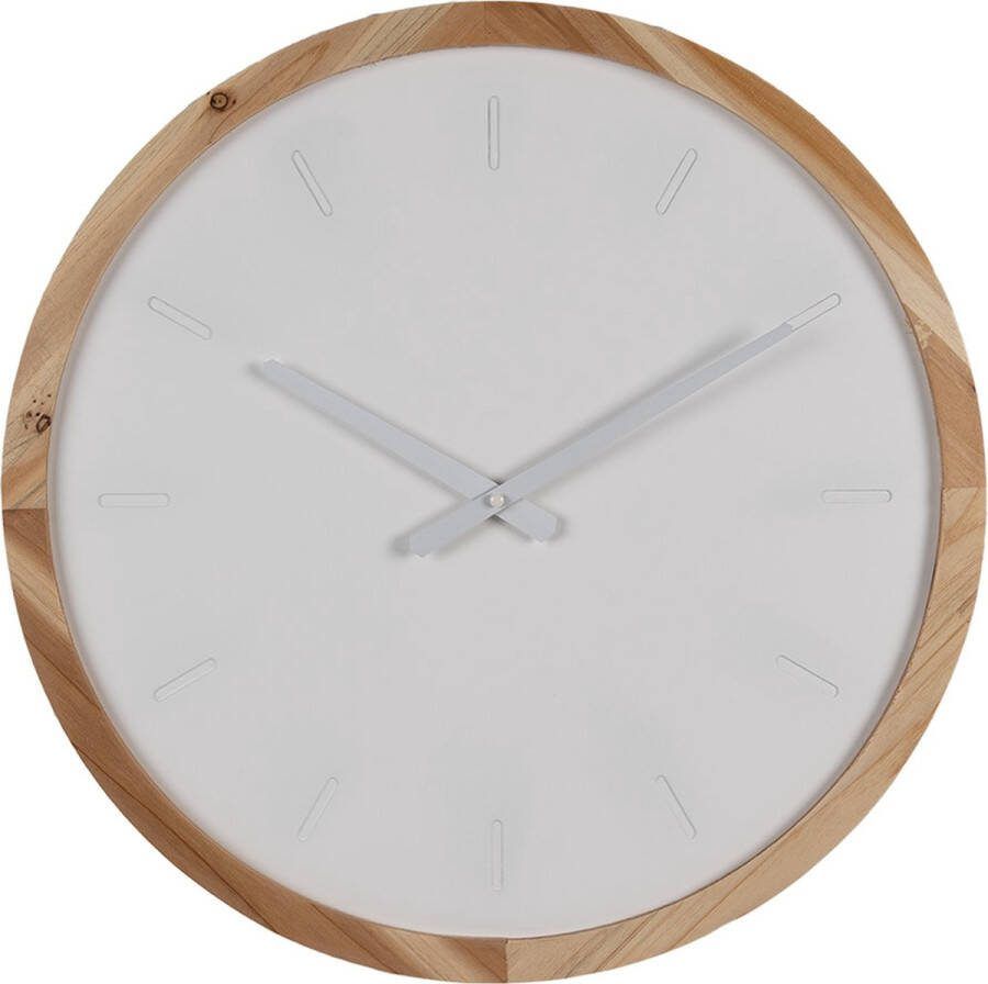 Clayre & Eef Wandklok Ø 50 cm Wit Bruin Hout Muurklok Wit Muurklok