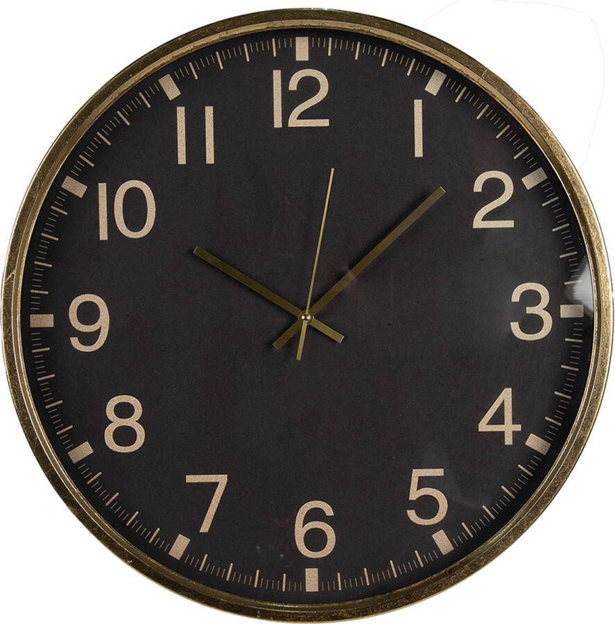 Clayre & Eef Wandklok Ø 50 cm Zwart MDF Glas Muurklok Zwart Muurklok
