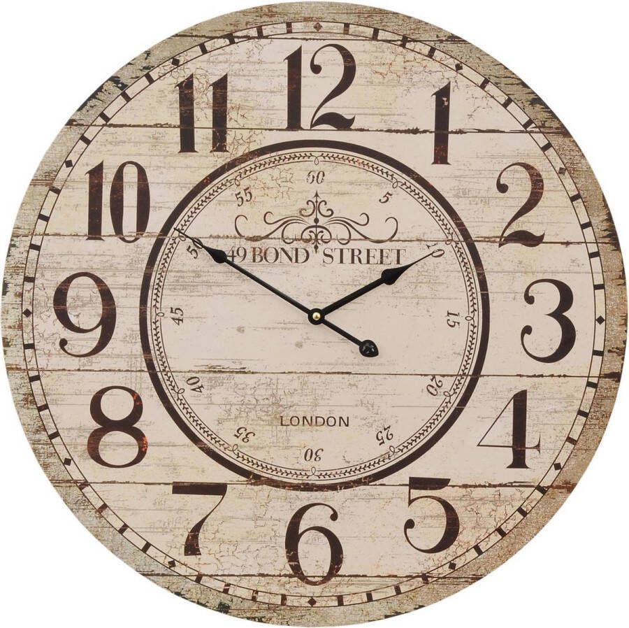 Clayre & Eef Cremekleurige Wandklok Ø 60*5 cm 1*AA 4KL0062
