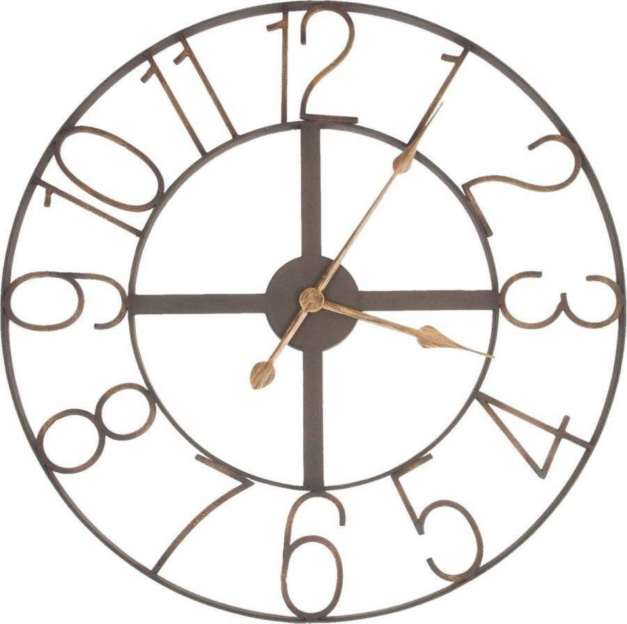Clayre & Eef Wandklok Ø 60 cm Bruin Ijzer Rond Muurklok