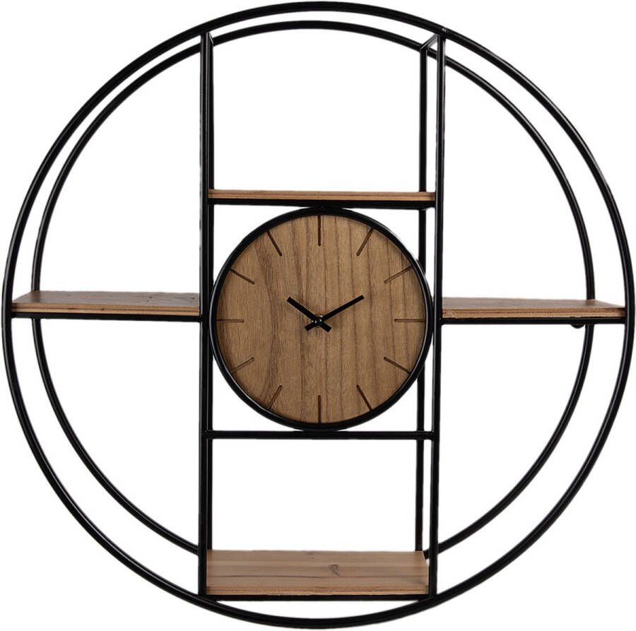 Clayre & Eef Wandklok Ø 60 cm Bruin Zwart Hout Ijzer Muurklok Bruin Muurklok