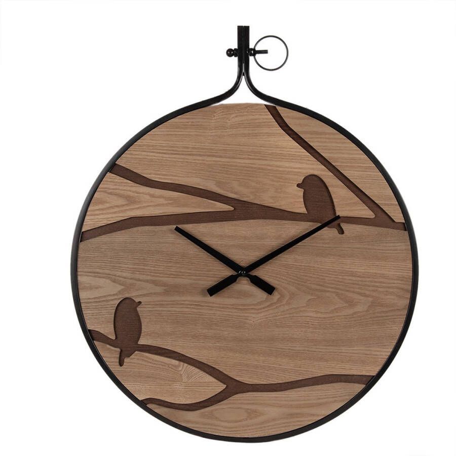 Clayre & Eef Wandklok 60x4x72 cm Bruin Zwart MDF Ijzer Vogels Muurklok Bruin Muurklok