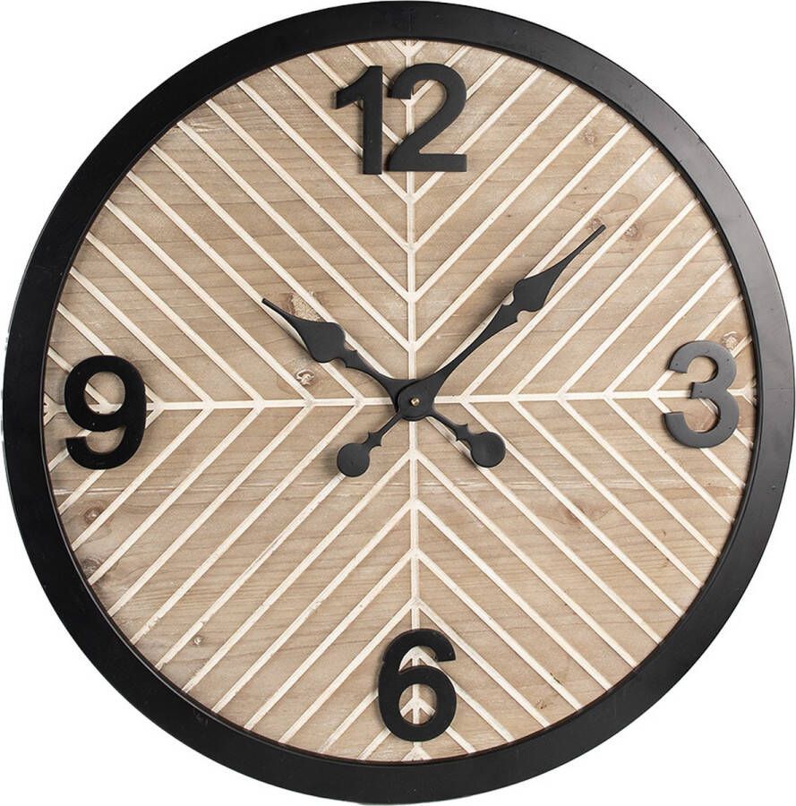 Clayre & Eef Wandklok Ø 64 cm Bruin Zwart Hout Metaal Muurklok Bruin Muurklok
