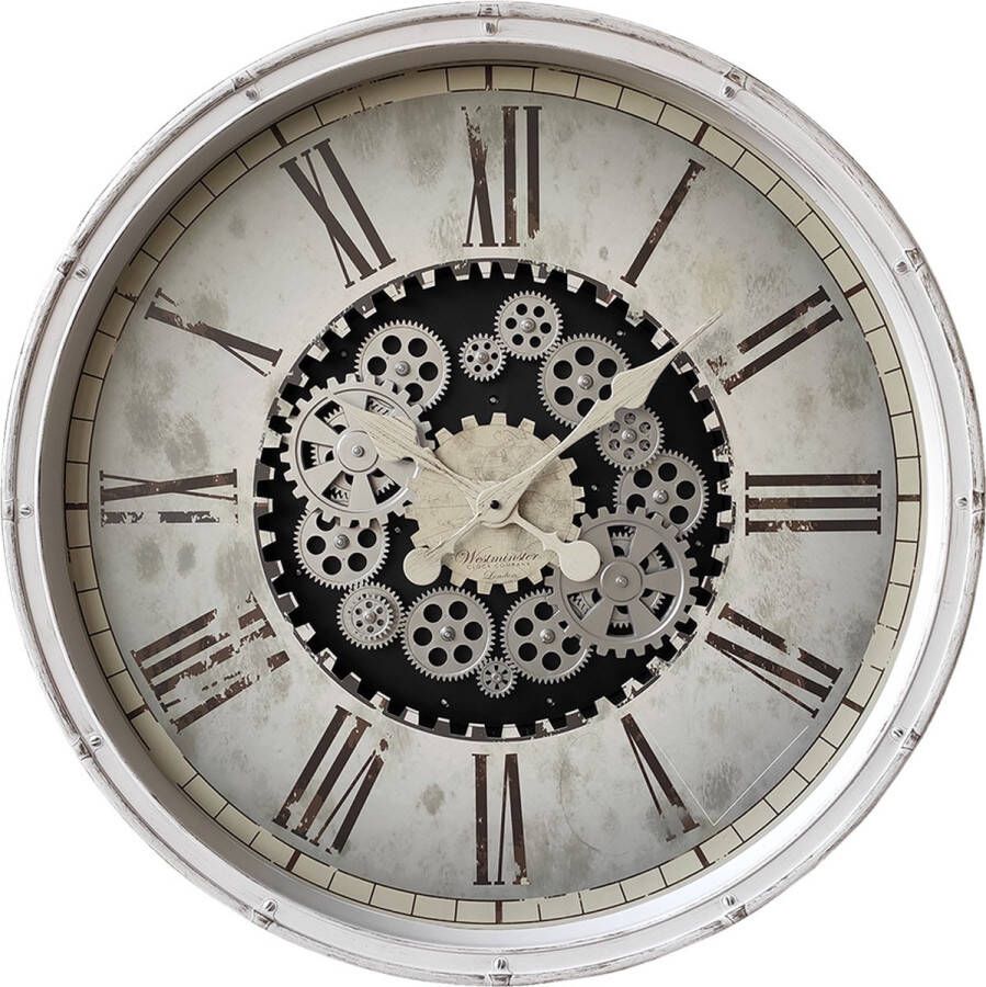 Clayre & Eef Wandklok Ø 76 cm Wit Kunststof Rond Muurklok Wit Muurklok