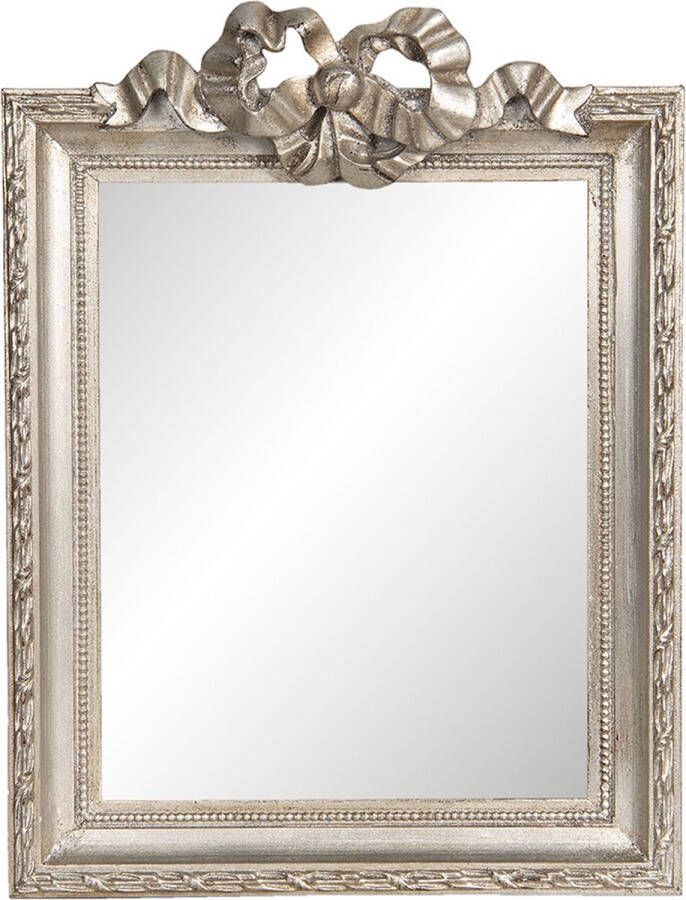 Clayre & Eef Wandspiegel 25*2*34 cm Zilverkleurig Hout Strik Rechthoek Grote Spiegel Muur Spiegel Wand Spiegel Grote SpiegelMuur SpiegelWand Spiegel