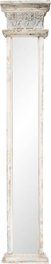 Clayre & Eef Wandspiegel 28*7*145 cm Wit Hout Glas Rechthoek Zuil Passpiegel Grote Spiegel Muur Spiegel