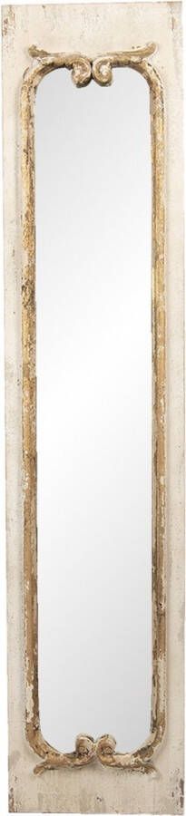 Clayre & Eef Wandspiegel 33*4*149 cm Beige Hout Glas Rechthoek Grote Spiegel Muur Spiegel Wand Spiegel Beige Grote