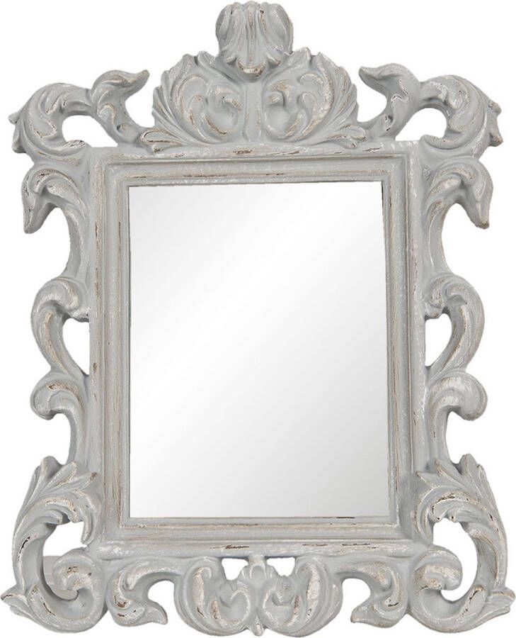 Clayre & Eef Wandspiegel 34*343 cm Grijs Kunstleer Rechthoek Grote Spiegel Muur Spiegel Wand Spiegel Grote SpiegelMuur SpiegelWand Spiegel