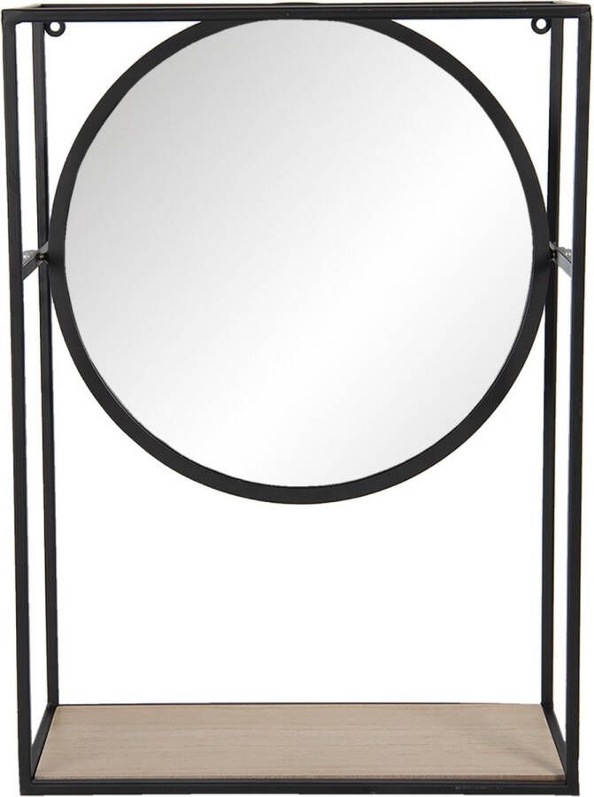 Clayre & Eef Wandspiegel 36*15*50 cm Zwart Ijzer glas hout Rechthoek Grote Spiegel Muur Spiegel Wand Spiegel Grote SpiegelMuur SpiegelWand Spiegel