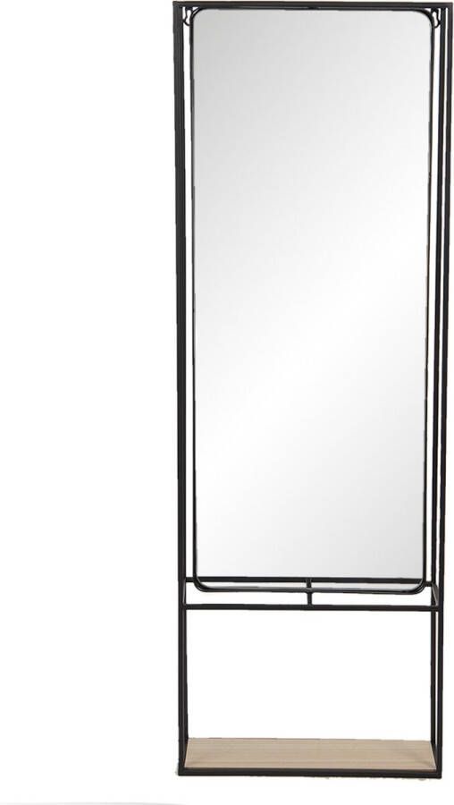 Clayre & Eef Wandspiegel 40*15*115 cm Zwart Ijzer Glas Hout Rechthoek Grote Spiegel Muur Spiegel Wand Spiegel