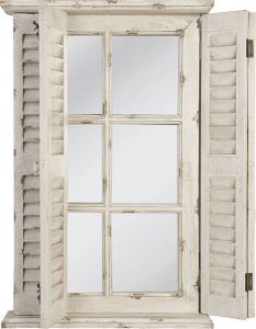 Clayre & Eef Wandspiegel 46*7*71 cm Wit Hout Glas Rechthoek Luiken Grote Spiegel Muur Spiegel Wand Spiegel