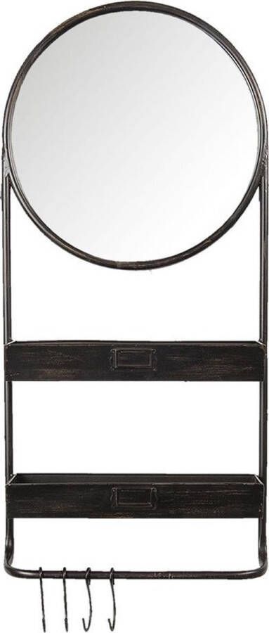 Clayre & Eef Wandspiegel 52S194 38*12*89 cm Zwart Ijzer glas Grote SpiegelMuur SpiegelWand Spiegel
