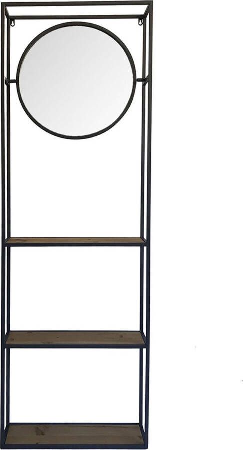 Clayre & Eef Wandspiegel 53*15*165 cm Zwart Hout Glas Rond Grote Spiegel Muur Spiegel Wand Spiegel