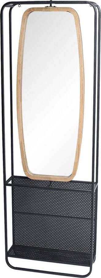 Clayre & Eef Wandspiegel 54*16*160 cm Zwart Hout glas Rechthoek Grote Spiegel Muur Spiegel Wand Spiegel Grote SpiegelMuur SpiegelWand Spiegel