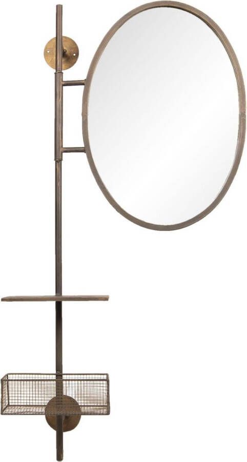 Clayre & Eef Wandspiegel 55*20*105 cm Zwart Ijzer glas hout Ovaal Grote Spiegel Muur Spiegel Wand Spiegel Grote SpiegelMuur SpiegelWand Spiegel