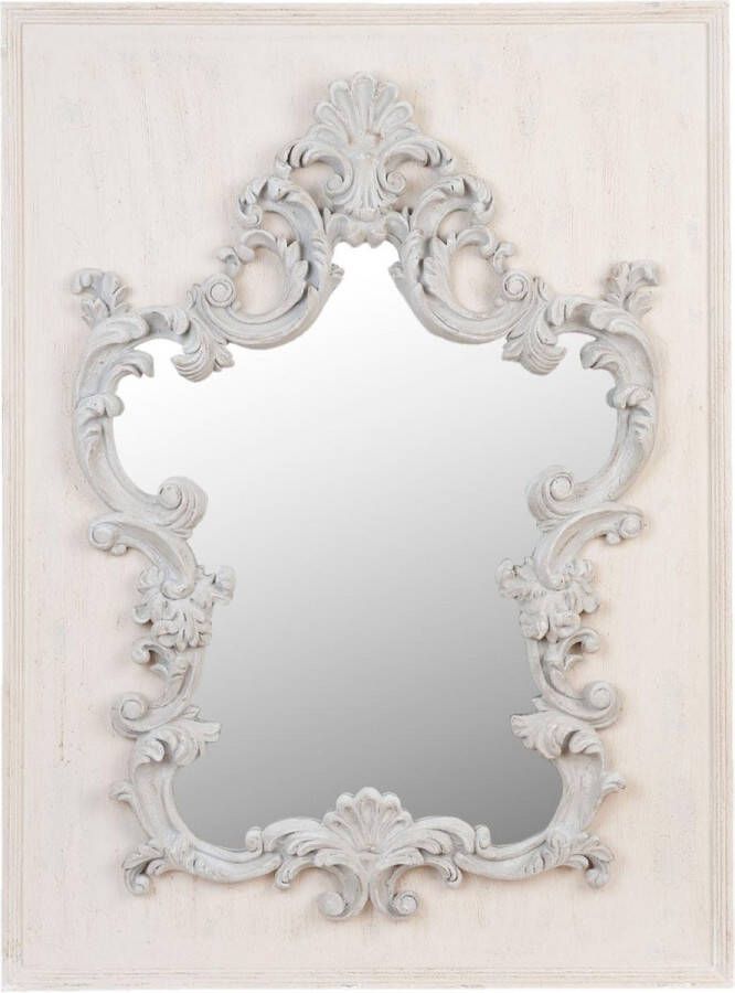 Clayre & Eef Wandspiegel 94*10*129 cm Wit Hout Rechthoek Krullen Grote Spiegel Muur Spiegel Wand Spiegel