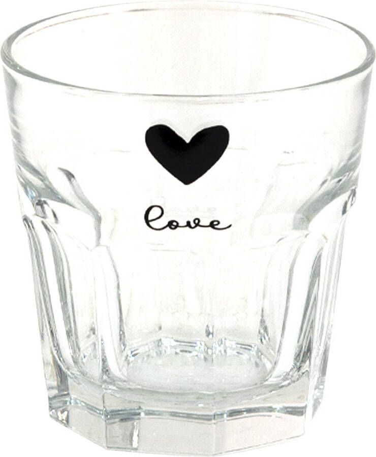 Clayre & Eef Waterglas Ø 8*8 Cm 180 Ml Transparant Glas Hartje Love Drinkbeker Drinkglas Transparant Drinkbeker