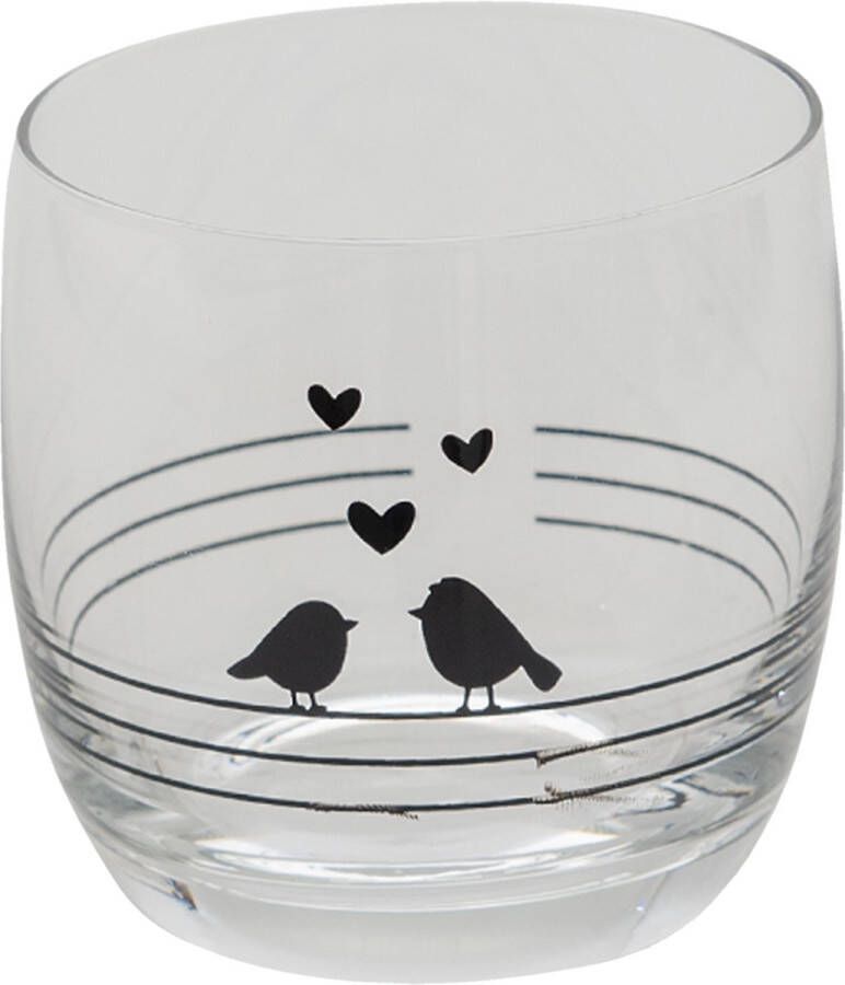 Clayre & Eef Waterglas 260 ml Glas Rond Vogels Drinkbeker Transparant Drinkbeker