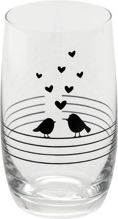Clayre & Eef Waterglas 320 ml Transparant Glas Rond Vogels Drinkbeker Transparant Drinkbeker
