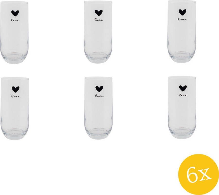 Clayre & Eef Waterglas set van 6 stuks 280 ml Glas Hart Love Longdrinkglas