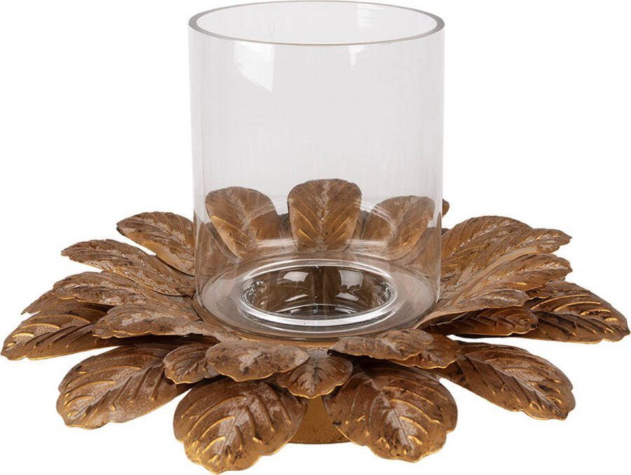 Clayre & Eef Waxinelichthouder Bloem Ø 40x23 cm Goudkleurig Ijzer Glas Kaarsenhouder Goudkleurig Kaarsenhouder