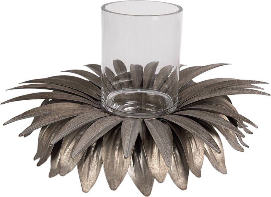 Clayre & Eef Waxinelichthouder Bloem Ø 41x20 cm Goudkleurig Ijzer Glas Kaarsenhouder Goudkleurig Kaarsenhouder